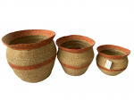 LTD2322 - Handmade Seagrass Belly Basket with Terracotta Stripes – Eco-Friendly Storage Basket from Vietnam